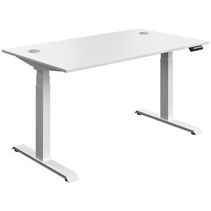 Serrion Dual Motor Sit-Stand Desk, White Leg, 1400mm, White Top