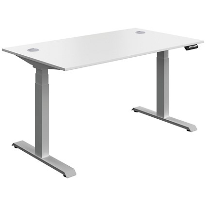 Serrion Dual Motor Sit-Stand Desk, Silver Leg, 1400mm, White Top