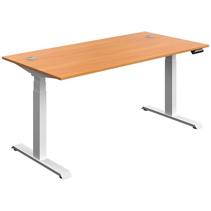 Serrion Dual Motor Sit-Stand Desk, White Leg, 1600mm, Bech Top