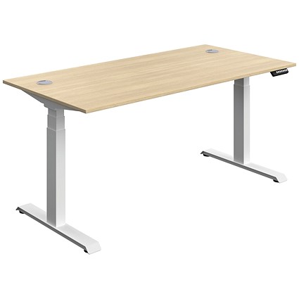 Serrion Dual Motor Sit-Stand Desk, White Leg, 1600mm, Oak Top