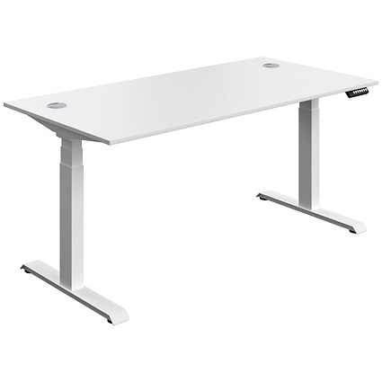 Serrion Dual Motor Sit-Stand Desk, White Leg, 1600mm, White Top