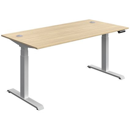Serrion Dual Motor Sit-Stand Desk, Silver Leg, 1600mm, Oak Top