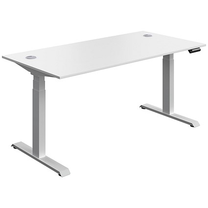 Serrion Dual Motor Sit-Stand Desk, Silver Leg, 1600mm, White Top
