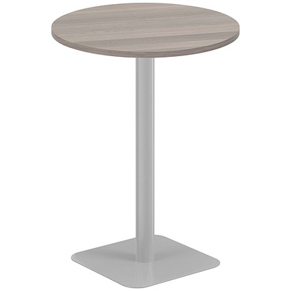 Jemini Contract Round Table, 800mm Wide, 1145mm High, Silver Leg, Grey Oak