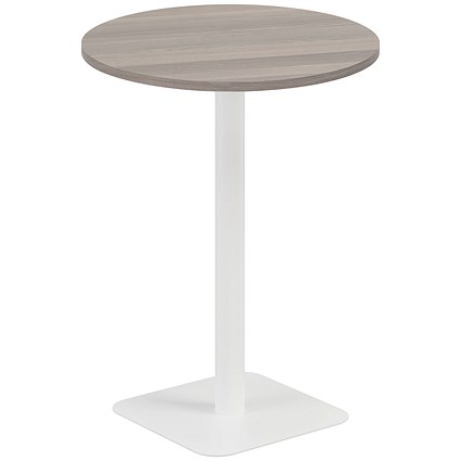 Jemini Contract Round Table, 800mm Wide, 1145mm High, White Leg, Grey Oak