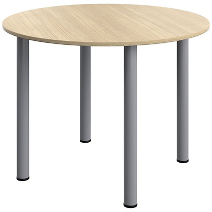 Serrion Pole Leg Round Meeting Table, 1000mm Wide, Oak