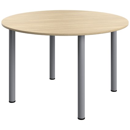 Serrion Pole Leg Round Meeting Table, 1200mm Wide, Oak