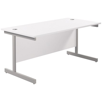 Jemini 1600mm Rectangular Desk, Silver Cantilever Leg, White Jemini 1600mm Rectangular Desk, Silver Cantilever Leg, White
