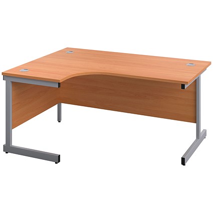 First 1600mm Corner Desk, Left Hand, Silver Cantilever Legs, Beech