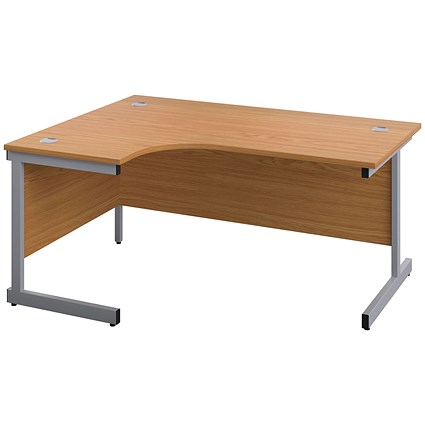 First 1600mm Corner Desk, Left Hand, Silver Cantilever Legs, Oak