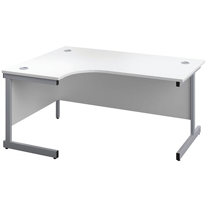 First 1600mm Corner Desk, Left Hand, Silver Cantilever Legs, White