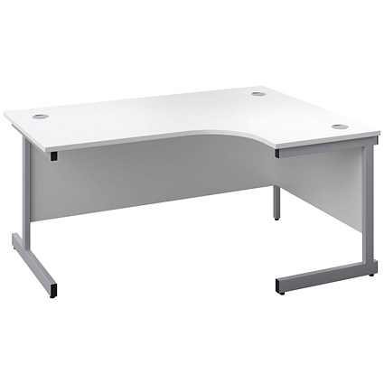 First 1600mm Corner Desk, Right Hand, Silver Cantilever Legs, White