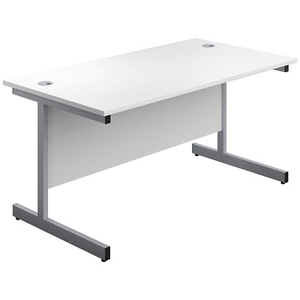 First Rectangular Desk, 1200mm Wide, Silver Cantilever Legs, White First Rectangular Desk, 1200mm Wide, Silver Cantilever Legs, White