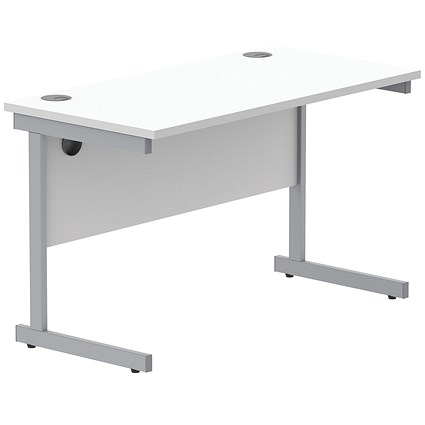Astin 1200mm Slim Rectangular Desk, Silver Cantilever Legs, White Astin 1200mm Slim Rectangular Desk, Silver Cantilever Legs, White