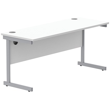 Astin 1600mm Slim Rectangular Desk, Silver Cantilever Legs, White