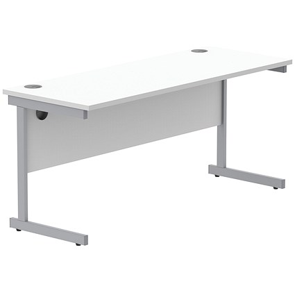 Astin 1600mm Slim Rectangular Desk, Silver Cantilever Legs, White Astin 1600mm Slim Rectangular Desk, Silver Cantilever Legs, White
