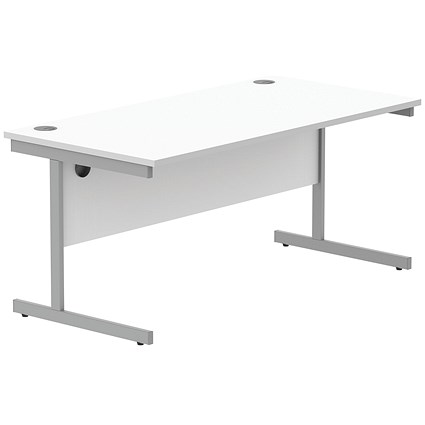 Astin 1600mm Rectangular Desk, Silver Cantilever Legs, White