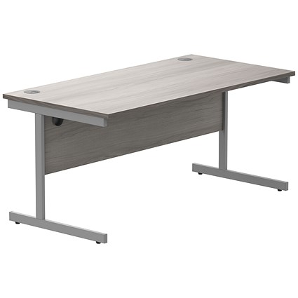 Astin 1600mm Rectangular Desk, Silver Cantilever Legs, Grey Oak