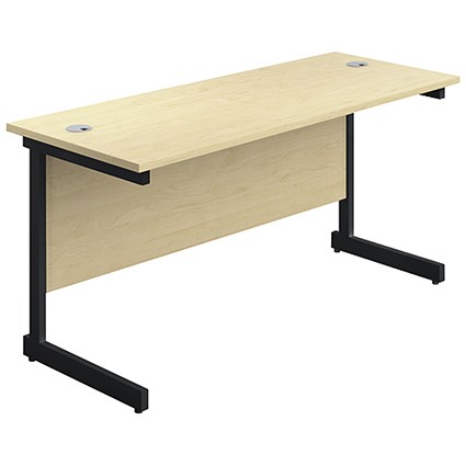 Jemini 1200mm Slim Rectangular Desk, Black Single Upright Cantilever Legs, Maple