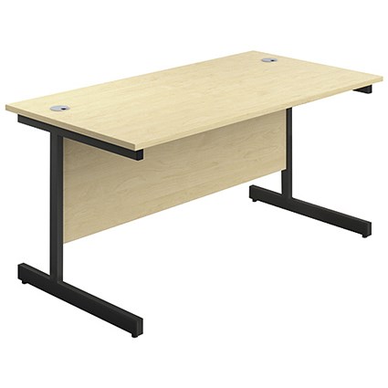 Jemini 1200mm Rectangular Desk, Black Single Upright Cantilever Legs, Maple