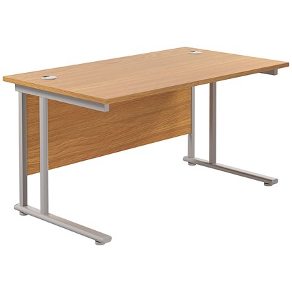 Jemini 1400mm Rectangular Desk, Silver Double Cantilever Leg, Oak Jemini 1400mm Rectangular Desk, Silver Double Cantilever Leg, Oak