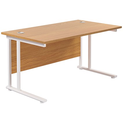 Jemini 1400mm Rectangular Desk, White Cantilever Leg, Oak Jemini 1400mm Rectangular Desk, White Cantilever Leg, Oak
