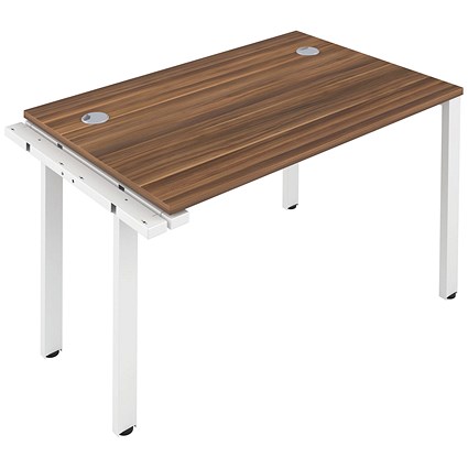 Jemini 1 Person Bench Desk Extension, 1200mm (800mm Deep), White Frame, Walnut Jemini 1 Person Bench Desk Extension, 1200mm (800mm Deep), White Frame, Walnut