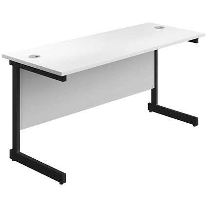 Jemini 1400mm Slim Rectangular Desk, Black Single Upright Cantilever Legs, White Jemini 1400mm Slim Rectangular Desk, Black Single Upright Cantilever Legs, White