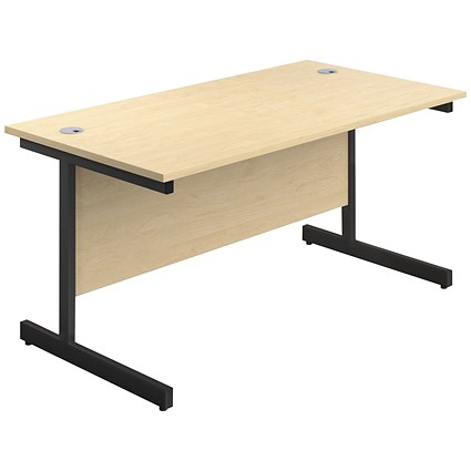 Jemini 1400mm Rectangular Desk, Black Single Upright Cantilever Legs, Maple
