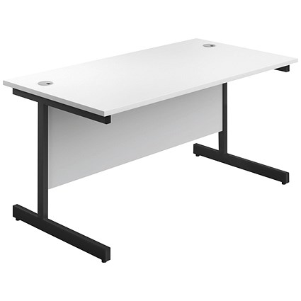 Jemini 1400mm Rectangular Desk, Black Single Upright Cantilever Legs, White Jemini 1400mm Rectangular Desk, Black Single Upright Cantilever Legs, White