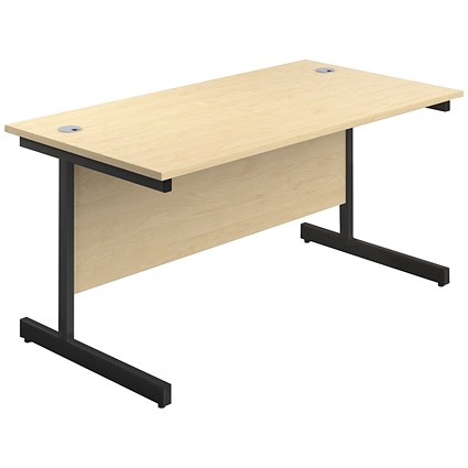 Jemini 1600mm Rectangular Desk, Black Single Upright Cantilever Legs, Maple