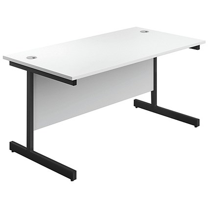 Jemini 1800mm Rectangular Desk, Black Single Upright Cantilever Legs, White