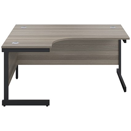 Jemini 1600mm Corner Desk, Left Hand, Black Single Upright Cantilever Legs, Grey Oak