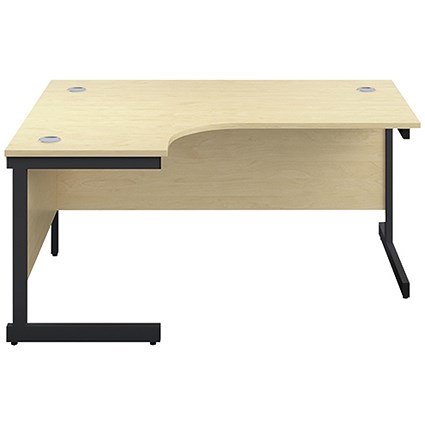 Jemini 1600mm Corner Desk, Left Hand, Black Single Upright Cantilever Legs, Maple