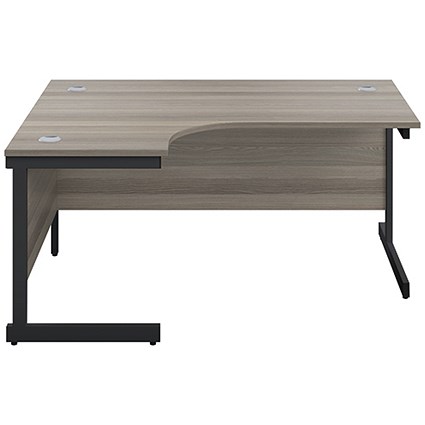 Jemini 1800mm Corner Desk, Left Hand, Black Single Upright Cantilever Legs, Grey Oak