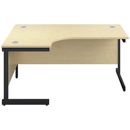 Jemini 1800mm Corner Desk, Left Hand, Black Single Upright Cantilever Legs, Maple