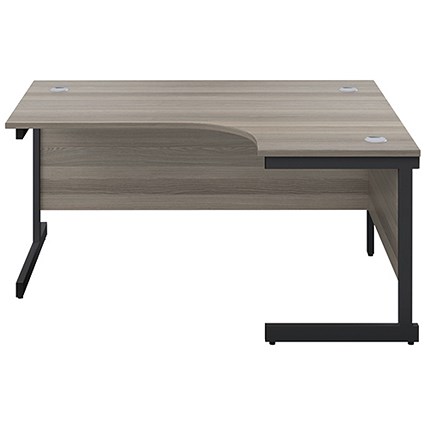 Jemini 1800mm Corner Desk, Right Hand, Black Single Upright Cantilever Legs, Grey Oak