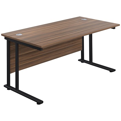 Jemini 1600mm Rectangular Desk, Black Double Upright Cantilever Legs, Walnut