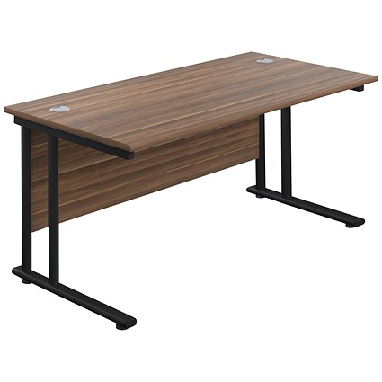 Jemini 1800mm Rectangular Desk, Black Double Upright Cantilever Legs, Walnut