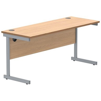 Polaris 1600mm Slim Rectangular Desk, Silver Cantilever Leg, Beech