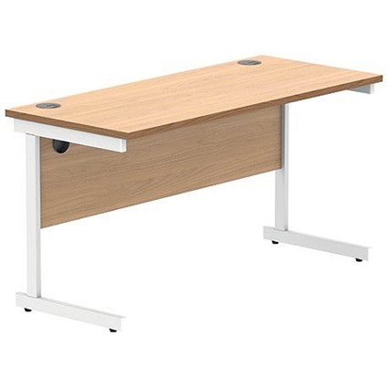 Polaris 1400mm Slim Rectangular Desk, White Cantilever Leg, Beech