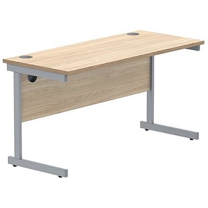Polaris 1400mm Slim Rectangular Desk, Silver Cantilever Leg, Oak