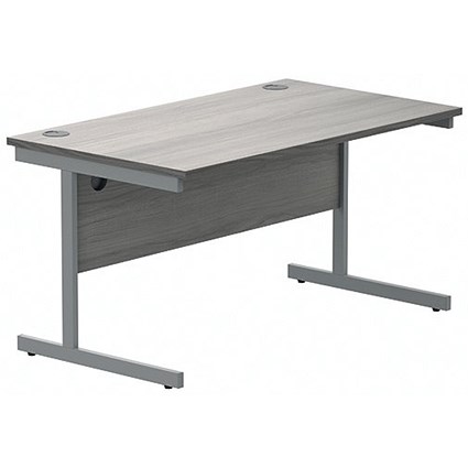 Polaris 1400mm Rectangular Desk, Silver Cantilever Leg, Grey Oak