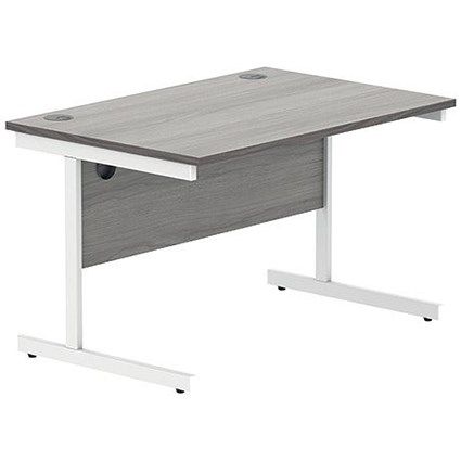Polaris 1200mm Rectangular Desk, White Cantilever Leg, Grey Oak