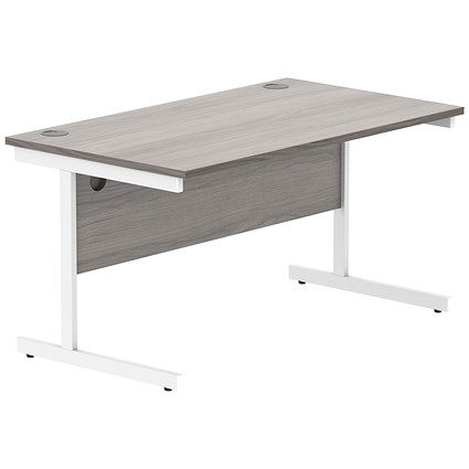Polaris 1400mm Rectangular Desk, White Cantilever Leg, Grey Oak