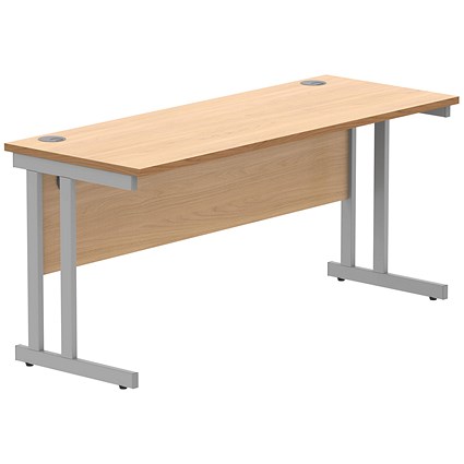 Polaris 1600mm Slim Rectangular Desk, Silver Cantilever Leg, Beech