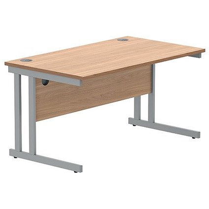 Polaris 1400mm Rectangular Desk, Silver Cantilever Leg, Beech