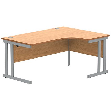 Polaris 1600mm Corner Desk, Right Hand, Silver Cantilever Legs, Beech