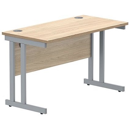 Polaris 1200mm Slim Rectangular Desk, Silver Cantilever Leg, Oak