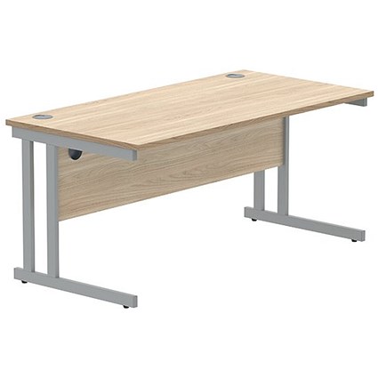 Polaris 1600mm Rectangular Desk, Silver Cantilever Leg, Oak